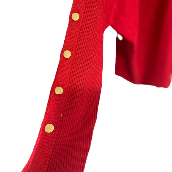 RXB Scarlet Red V-neck Oversized Sweater Shirt with gold buttons on sleeve - Picture 5 of 5
